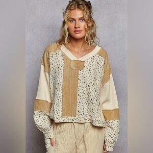 P19 2 Left! Beige and Cream Patchwork Sweater